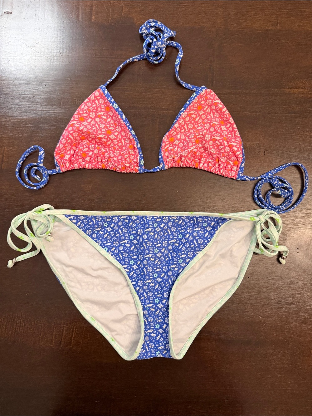 Vineyard Vines Pink Floral Triangle Bikini Top with Blue Floral Bottom